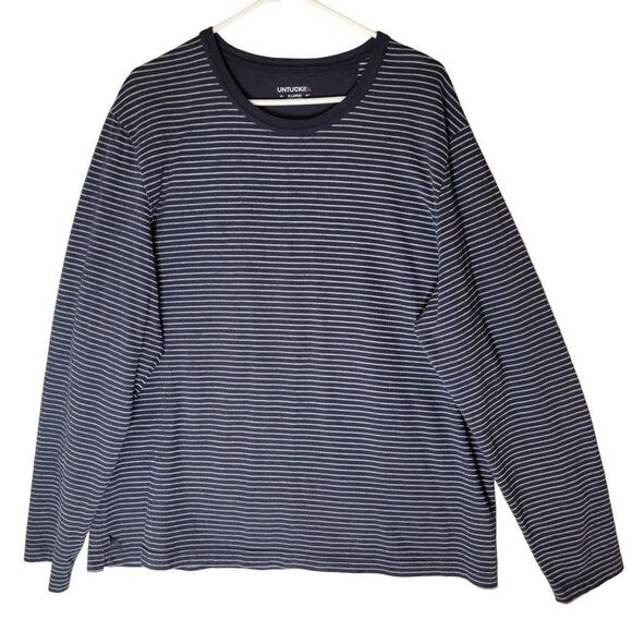 Untuckit Lambert Shirt Mens XL Crew Neck Long Sleeve Pullover Blue Casual Stripe - Picture 1 of 11